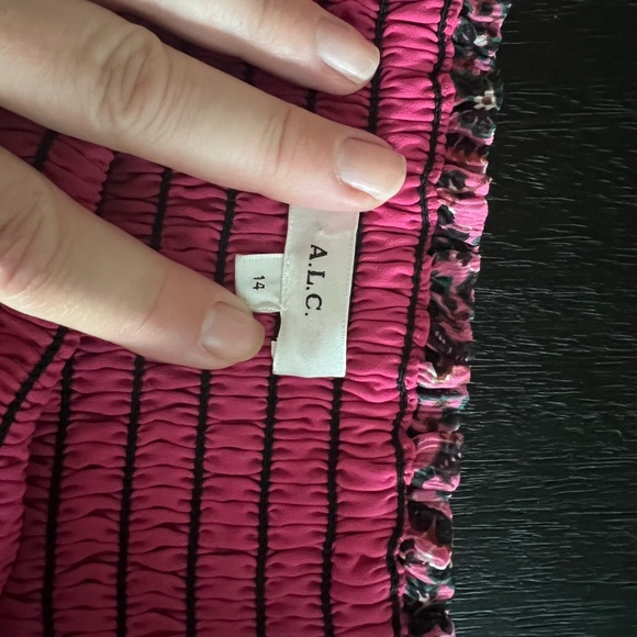 A.L.C. Kade Smocked Ruffle Silk Printed Mini Skirt Pink Floral Size 14 - Picture 5 of 6